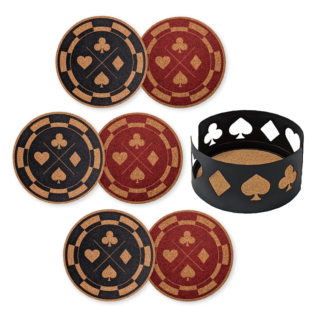 Mango Steam Set of Six Poker Cork Coasters with Decorative Cork Holder
